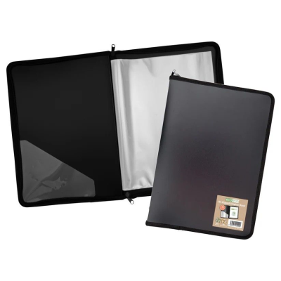 ECO-ECO A4 50% RECYCLED 30 POCKET BLACK ZIP DISPLAY BOOK (UK STOCK)