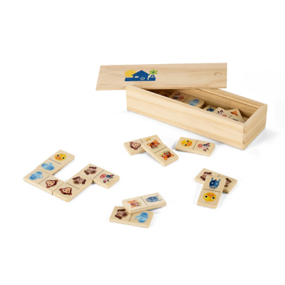 DOMIN CHILDRENS WOOD DOMINO GAME 28 PIECES FEATURING FUN ANIMAL FIGURES in Light Natural