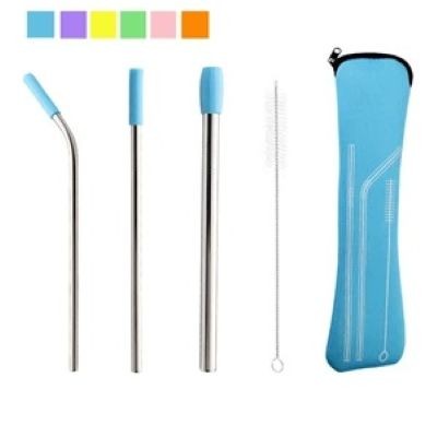4-PCS REUSABLE METAL STRAWS with Silicone Tips