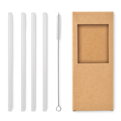 4 REUSABLE GLASS STRAWS in Brown