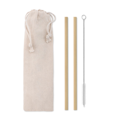BAMBOO STRAW W & BRUSH in Pouch in Brown