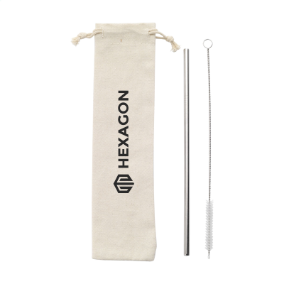 REUSABLE 1 PIECE ECO STRAW SET STAINLESS-STEEL STRAW in Silver