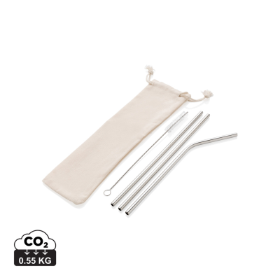 REUSABLE STAINLESS STEEL METAL 3 PCS STRAW SET in Silver