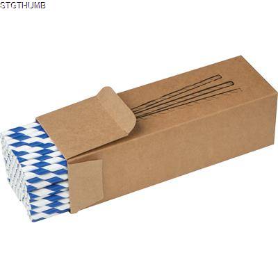 SET OF 100 DRINK STRAWS MADE OF PAPER in Blue & White