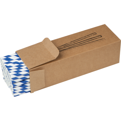 SET OF 100 DRINK STRAWS MADE OF PAPER in Blue & White
