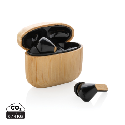 BAMBOO TWS EARBUDS with Rcs Recycled Plastic in Brown