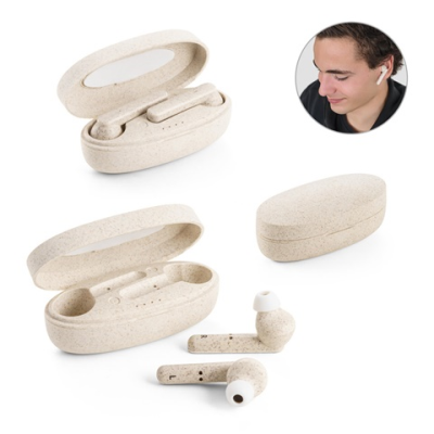 FOURIER CORDLESS EARPHONES with 3-Hour Battery Life in Wheat Straw Fibre & Pp