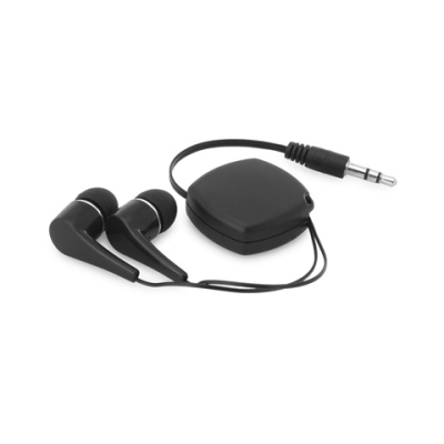 PINEL RETRACTABLE EARPHONES with Cable in Black