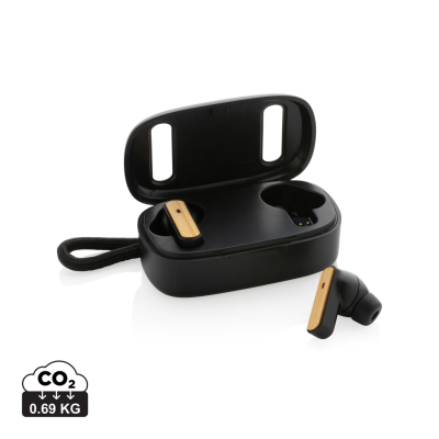 RCS RECYCLED PLASTIC & BAMBOO TWS EARBUDS in Black