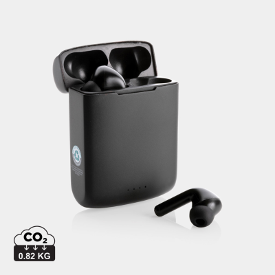 SKYWAVE RCS RECYCLED PLASTIC SOLAR EARBUDS in Black