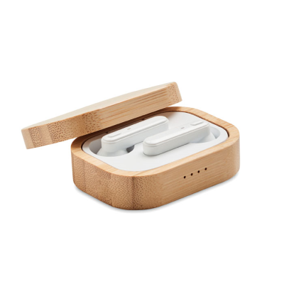 TWS EARBUDS in Bamboo Case in Brown