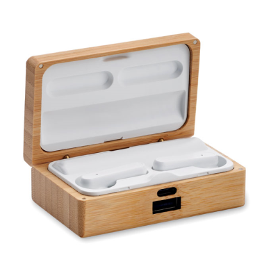 TWS EARBUDS in Bamboo Case in Brown