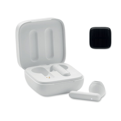 TWS EARBUDS with Solar Charger in White