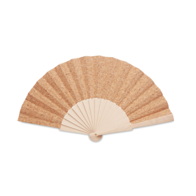 WOOD HAND FAN with Cork Fabric in Brown