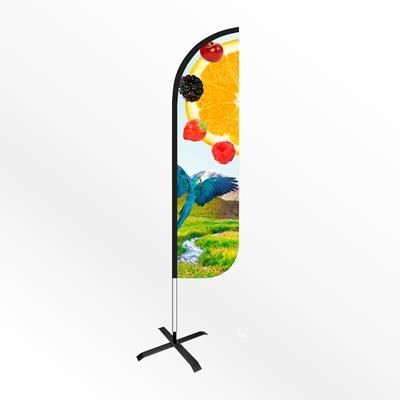 SMALL ROUND FEATHER FLAG BANNER with Cross Base