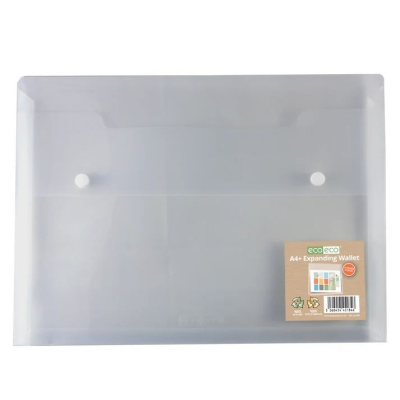ECO-ECO A4 100% RECYCLED SINGLE POCKET CLEAR TRANSPARENT EXPANDING FILE (UK STOCK)