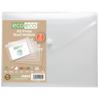 ECO-ECO A5 95% RECYCLED CLEAR TRANSPARENT PRESS STUD WALLET (UK STOCK)