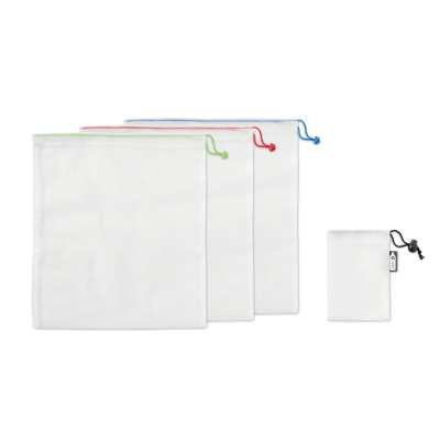SET OF 3 RPET MESH FOOD BAGS in White