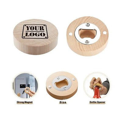 ROUND WOOD MAGNET BOTTLE OPENER