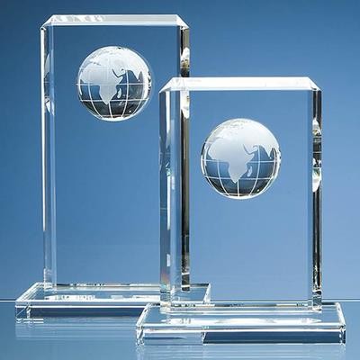 19CM OPTICAL CRYSTAL GLOBE RECTANGULAR AWARD