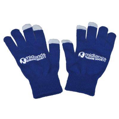 NAVY BLUE COLOUR TOUCH SCREEN GLOVES with White Imprinted