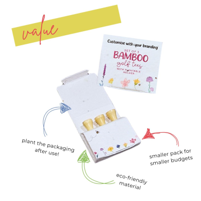 BAMBOO GOLF TEES (PACK OF 3) with Seeds Paper Packaging