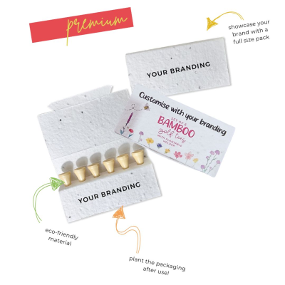 BAMBOO GOLF TEES (PACK OF 6) with Seeds Paper Packaging