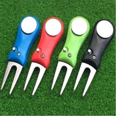 GOLF DIVOT REPAIR TOOL FOLDING STAINLESS STEEL METAL SWITCHBLADE