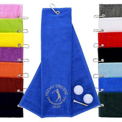 AZTEX TRI FOLDING COTTON VELOUR GOLF TOWEL