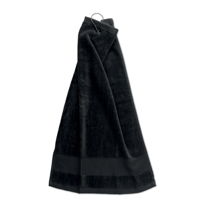 COTTON GOLF TOWEL with Hanger in Black