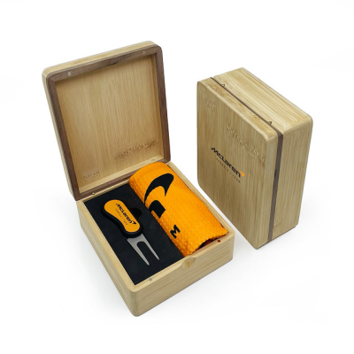 MINI HINGED MAGNETIC BAMBOO TOWEL AND FLIX DS GOLF PRESENTATION BOX