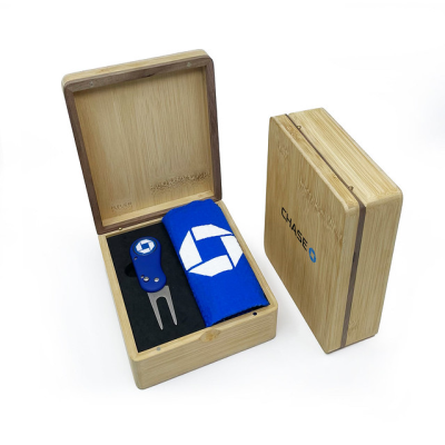 MINI HINGED MAGNETIC BAMBOO TOWEL AND FLIX LITE GOLF PRESENTATION BOX
