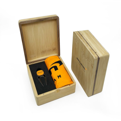 MINI HINGED MAGNETIC BAMBOO TOWEL AND GEO GOLF PRESENTATION BOX