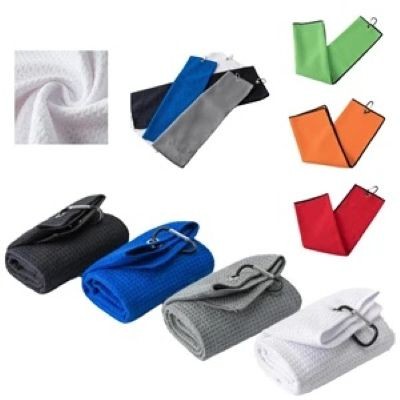 PREMIUM MICROFIBRE FABRIC GOLF TOWEL with Carabiner Clip
