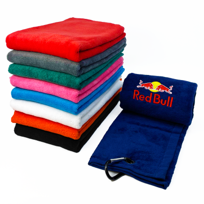 VELOUR TRI FOLDING EMBROIDERED GOLF TOWEL