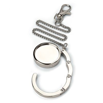 HANDBAG HANGER HOOK in Silver Chrome Metal with Chain