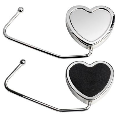 HEART SHAPE HANDBAG HANGER HOOK in Silver Metal