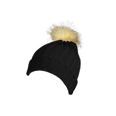 100% ACRYLIC DEEP RIBBED KNIT BEANIE in Black