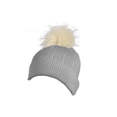 100% ACRYLIC FLAT RIBBED KNIT BEANIE in Grey