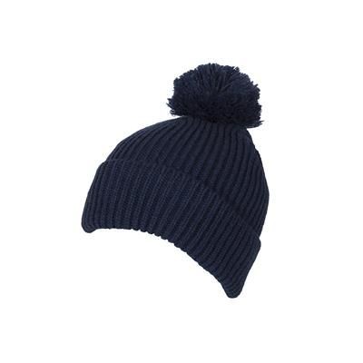 100% LOOSE KNIT ACRYLIC RIBBED BOBBLE BEANIE HAT in Teal Green with Turn-up