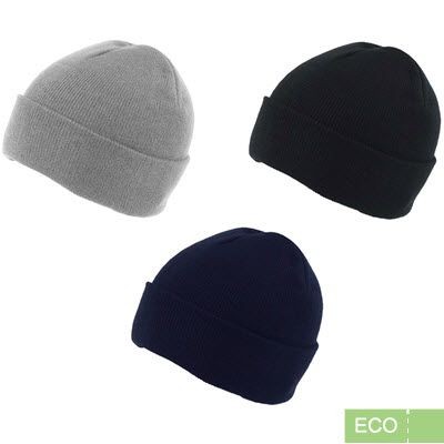 100% RECYCLED POLYESTER KNITTED BEANIE HAT with Turn-Up