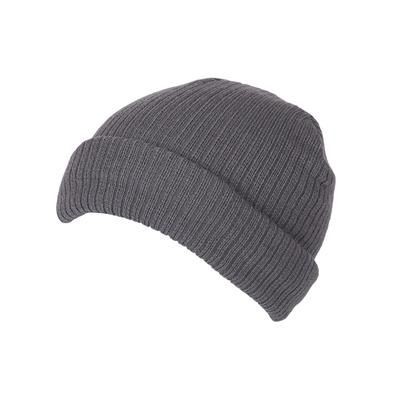 100% SHORT FIT ACRYLIC RIBBED BEANIE HAT in Grey with Turn-up