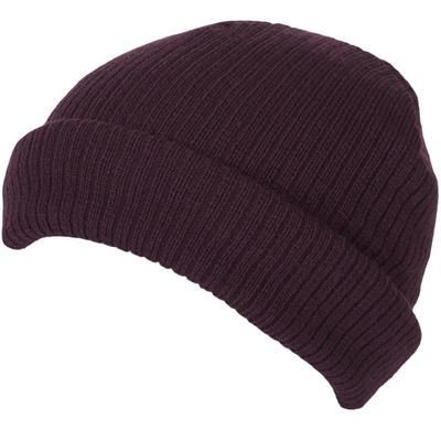 100% SHORT FIT ACRYLIC RIBBED BEANIE HAT in Maroon with Turn-up
