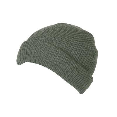 100% SHORT FIT ACRYLIC RIBBED BEANIE HAT in Sage Green with Turn-up