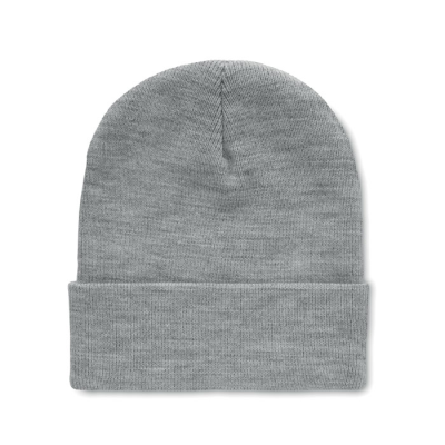 BEANIE HAT IN RPET with Cuff in White & Grey