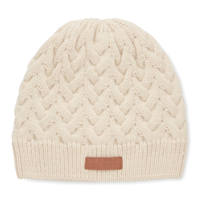CABLE KNIT BEANIE in RPET in Brown