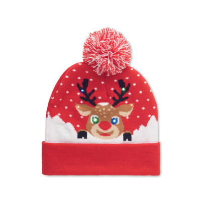 CHRISTMAS KNITTED BEANIE LED in Red