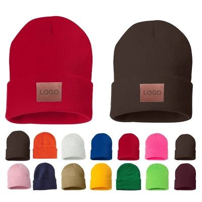 CUFFED BEANIE with Faux Leather Patch