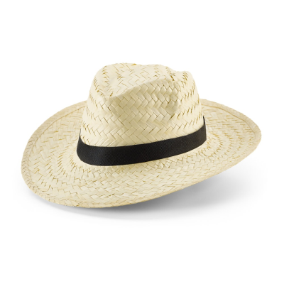 EDWARD POLI NATURAL STRAW HAT with Polyester Ribbon in Black