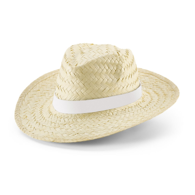 EDWARD RIB NATURAL STRAW HAT with Sublimated Ribbon in White
